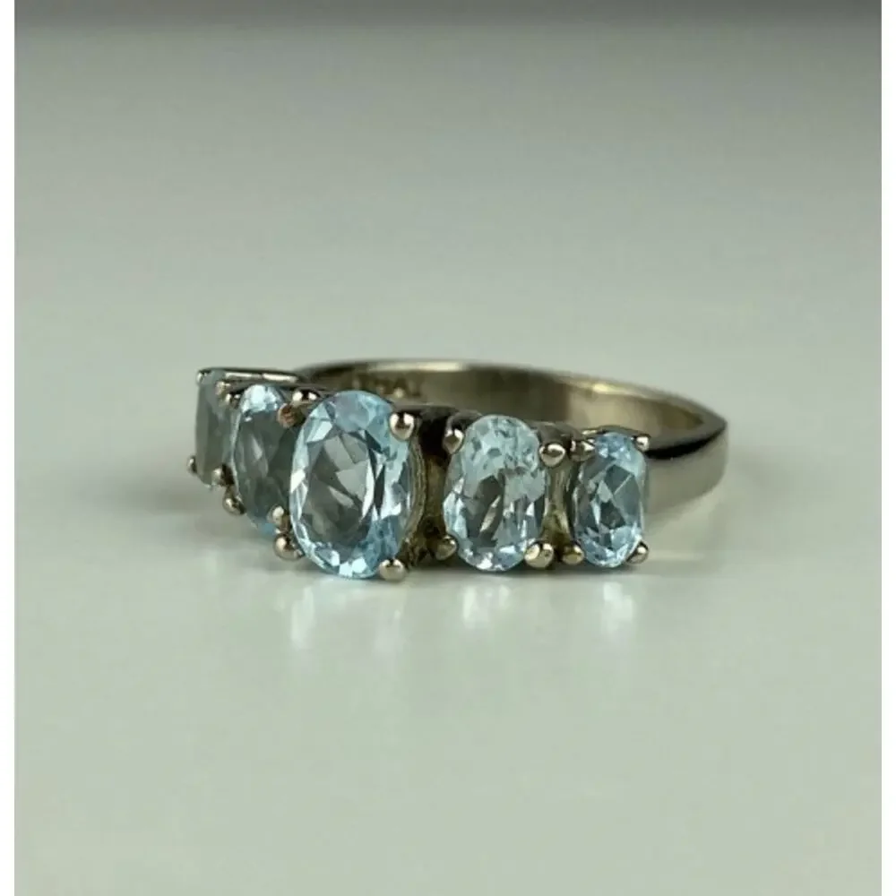 925 Sterling Silver Blue Spinel Ring Size 6.5